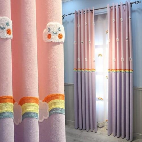 Clouds Warm and Cute Stitching Princess Pink Childrens Room Curtains Girls Bedroom Girl Childrens Room Bay Window Shading