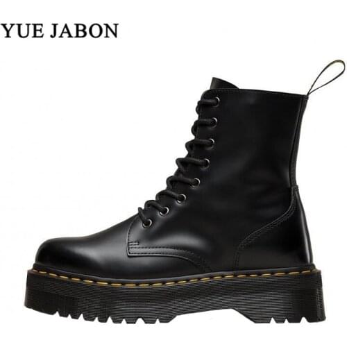 Black White Flat Platform Boots Autumn Winter Women Shoes Fur Fashion Round Toe girls boots Lace-up leather shoes women