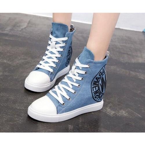 Size 34~40 Canvas Shoes Women Casual Elevator Platform Shoes Female High Top Hidden Wedge Heels Ankle Boots Zapatillas Mujer