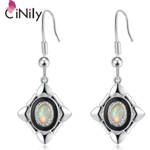 CiNily Fashion Jewelry White Fire Opal Silver Plated Earrings for Women Fashion Dangle Earring Jewelry Birthday Gift OH3234