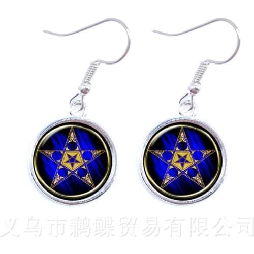 Pentacle Earrings Tree of Life Pattern Picture Glass Cabochon Jewelry Drop Earring For Women Gril Children Gift