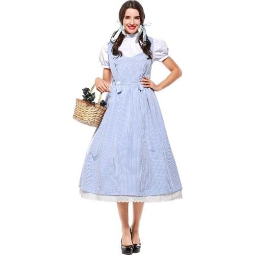 Women Traditional French Maid Costume Long Apron Dress Victorian Castle Waitress Lolita Outfit S-XXXL