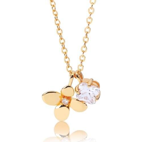 Flower Necklace Women Necklace Gold Color Four Leaf Necklace Inlaid with Cubic Zirconia Fashion Cute Couple Valentine Day Gift