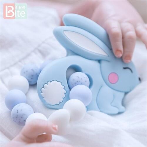 Bite Bites 1PC Baby Silicone Beads Bunny Bracelet Teether Food Grade Sesame Beads Children Goods For Baby Teether Nursing Gift