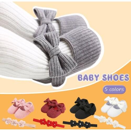 2PC Baby First Walkers Infant Toddler Baby Girls Prewalker Flower Bowknot Princess Shoes+Headband Set pour nouveaux nés туфли