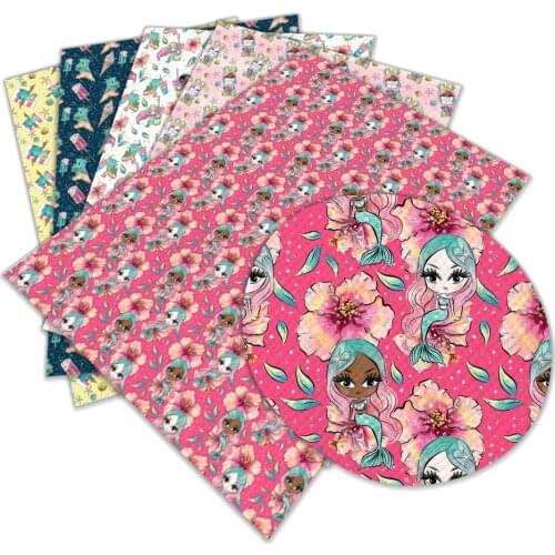 30 Cm X 136 Cm Cartoon Printed Faux Artificial Leather Fabric for DIY Sewing Garment Hair Bow Bags
