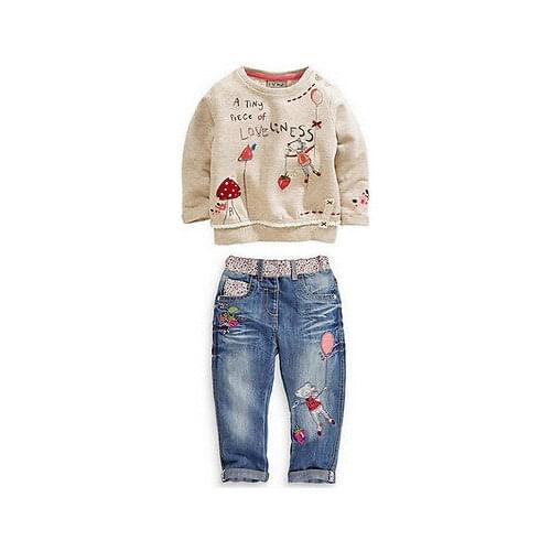 2pcs kids Baby Casual Girls Tops +Jeans Denim Pants Set Outfits Spring Autumn Clothes