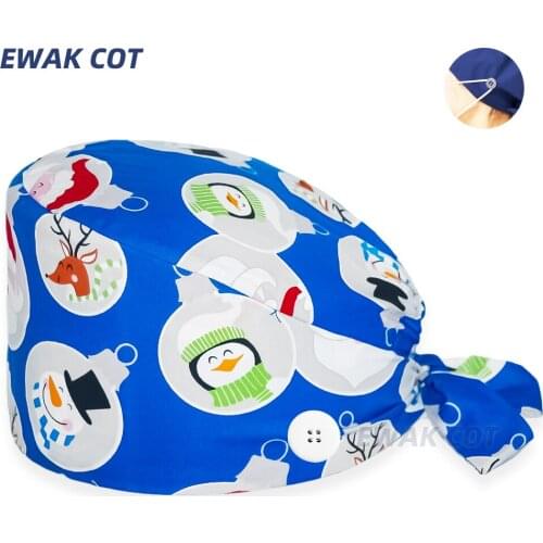 Women Men Working Scrub Cap Beauty Salon Dental Nursing Scrubs Caps Dentist Clinic Nurse Surgical Cap Christmas Printed