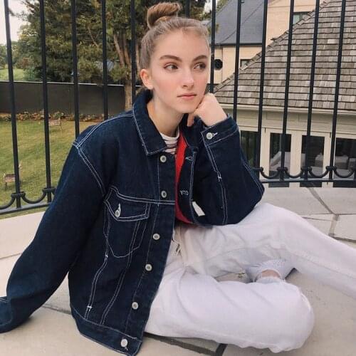 AB-TOTO Merican Retro Denim Jacket European And American Trendy Ins Womens Dark Blue Topline Short Jacket 2021 New Fashion