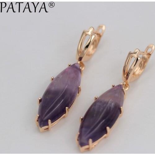 PATAYA Exclusive RU Hot Sale 585 Rose Gold Drop Earrings Multicolor Natural Stone Earrings Women Party Wedding India Jewelry