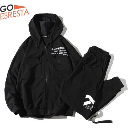 GOESRESTA 2020 New Mens Long-sleeved Suit 2 Pieces Casual Large Size Sports Wild Cotton Street Sports Long-sleeved Suit Men