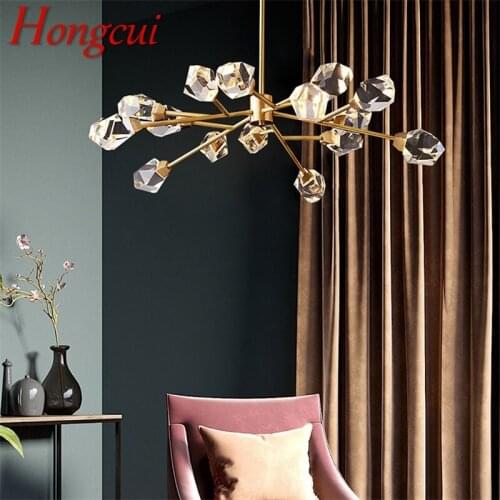 Hongcui Modern Chandelier Brass LED Crystal Lighting Fixtures Luxury Decorative For Home Living Room Dining Room Bedroom