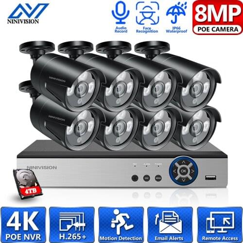 8CH 4K POE NVR Kit Security Camera System 8MP 5MP 4MP IR Outdoor CCTV Bullet POE IP Camera Video Surveillance Set Onvif XMEYE