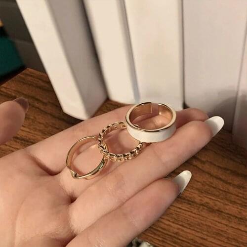 Resizable Hollow Rings Set For Women Punk Metal Geometric Round Finger Ring Fashion Jewelry Female Wedding Bands Party