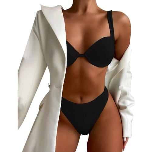Solid Swimsuit Womens Bikinis Swimwear 2021 Push Up Bathing Suit High Waist Separate Swimsuits Brazilian Bikini Set Beach Wear
