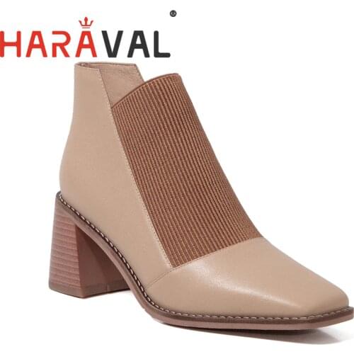 Fashion Women Short Boots Simple Leather Shoes Thick High Heel Square Toe Slip-on Womens Casual Boots For Lady E79L