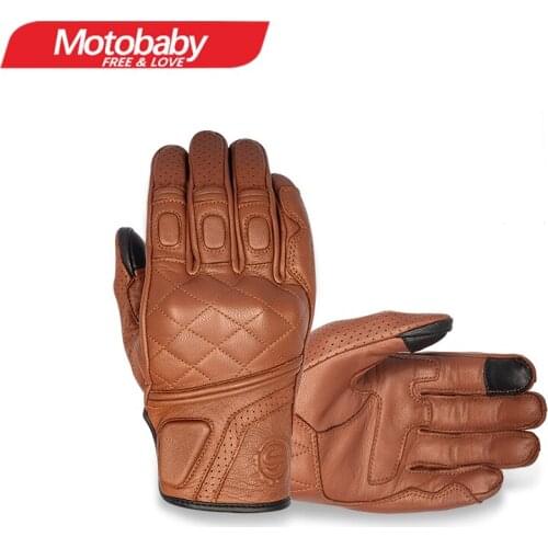 New Retro Genuine Leather Motorcycle Gloves Unisex Motocross Touch Screen Breathable High Quality Goatskin Racing Riding Gloves
