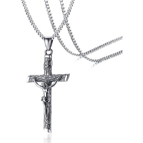 Mens INRI Necklace Vintage Stainless Steel Jesus Cross Pendants Male Jewelry