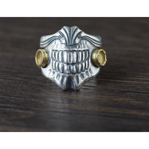 National Standard S990 Thai Silver Retro Craft Jewelry Mens Teeth Ring New