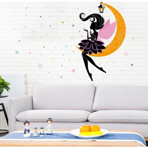Cartoon Princess elf on the moon wall stickers for kids rooms decoracion hogar moderno girls room wall decor