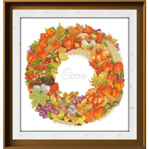 Autumn wreath cross stitch kits flower aida fabric 18ct 14ct 11ct white unprint cotton thread embroidery kits DIY craft set
