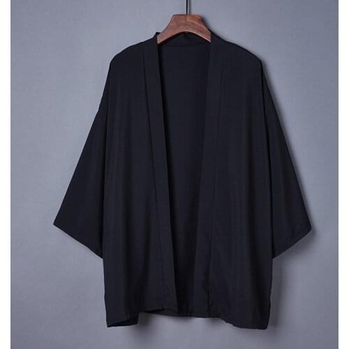 2020 Fashion Summer Plain Color Coat Japanese Kimono Cardigan Kimono Haori For Woman Man Loose Thin Black Outer Garment
