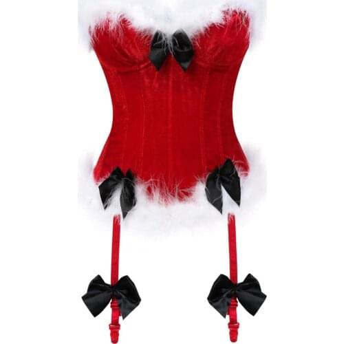 Sexy Womens Christmas Mrs Santa Claus Corset Steampunk Gothic Velvet Xmas Shaper Waist Bustier