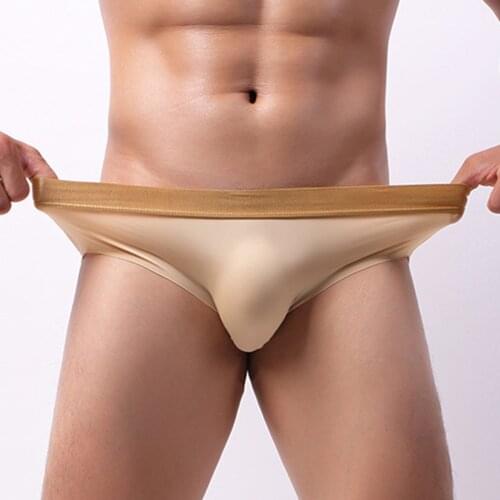 Sexy MensIce Silk Ultra-Thin Briefs U Convex Tight ElasticMiddle Waisted Underwear Breathable Mini Underpant Bikini Men
