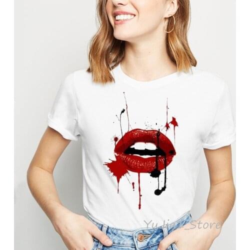 Vintage Red lips t shirt women plus size aesthetic clothes tshirt camiseta mujer tumblr tops tee shirt femme streetwear