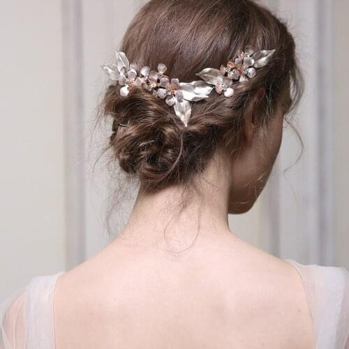 Gold Floral Bridal Hair Comb Pins Leaf Women Headpiece Vintage Wedding Prom Hair Ornament Accessories