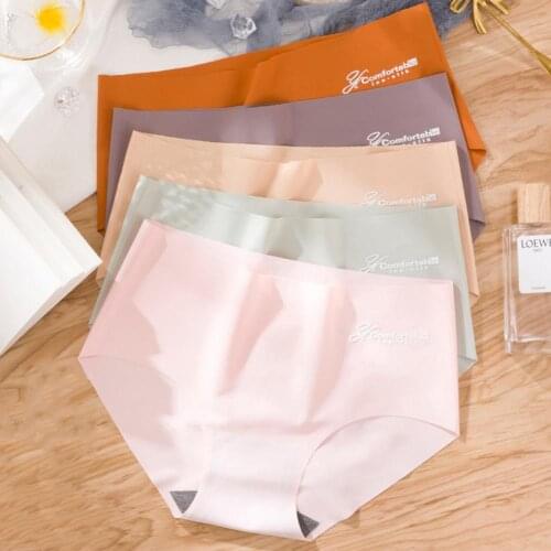 Women Seamless Stretchy Breathable Letter Print Underwear Briefs Female Underpants Solid Color Panty Intimates Women Lingeries