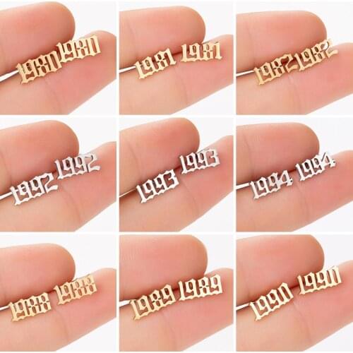 Unique Stainless Steel Year Number Earrings Women Men Punk 1980 1992 1994 1997 2019 Birth Wedding Special Date Jewelry Gifts