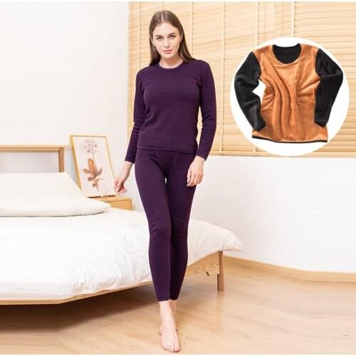 Women long johns velvet inside long sleeves skirt thermal tops female Stretch Warm Underwear Set plus size