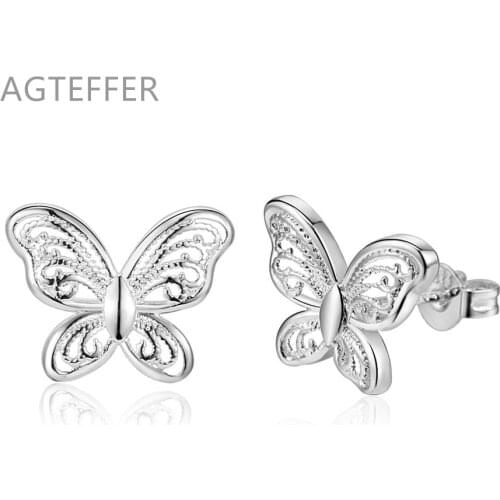 AGTEFFER 925 Sterling Silver Butterfly Stud Earrings for Women Wedding Engagement Fashion Charm Jewelry