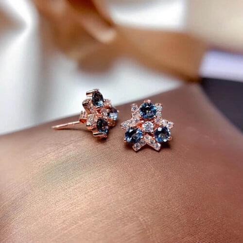 Natural London Topaz Stud Earrings for Women Blue Gemstones Eardrops Top Quality Fine Jewelry 3*3mm 925 Sterling Silver Party