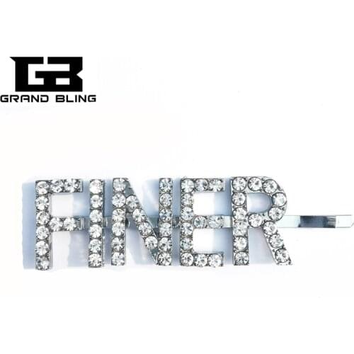 Crystal words " Finer" Hair Pins Ins Hot Letters Hair Jewelry for Women