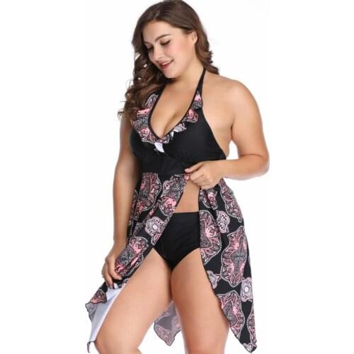 Womens Plus Size Swimsuit Floral Printed Swimwear Tummy Control Swimdress Two Pieces 2XL-6XL Bathing Suit Hot Sell New