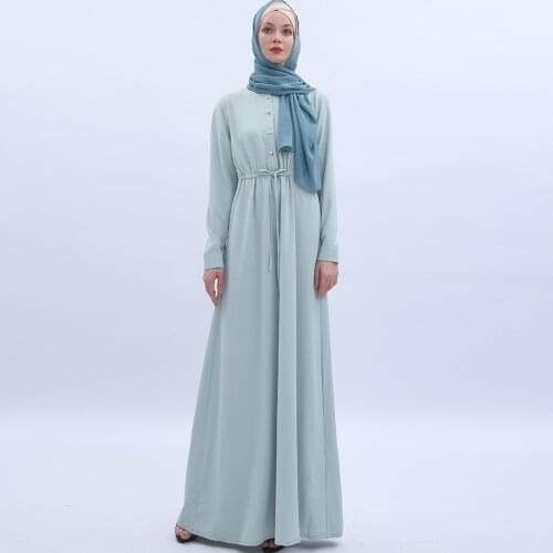 Large Size Womens Dress Elastic Waist Dubai Long Dress Moslim Ramadan Robe Loose Elegant Arabic Abaya Casual Maxi Mint Green