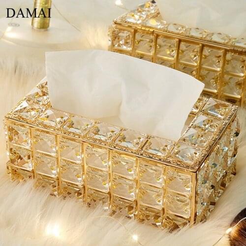 Golden Napkin Holder Crystal Tissue Box Holders Nordic Seat Type Paper Storage Box Coffee Table Decorative Ornaments Home Decor