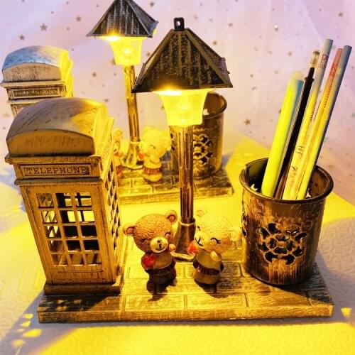 1065 creative student gifts antique bear street light pen holder student gifts two-color night light ornaments