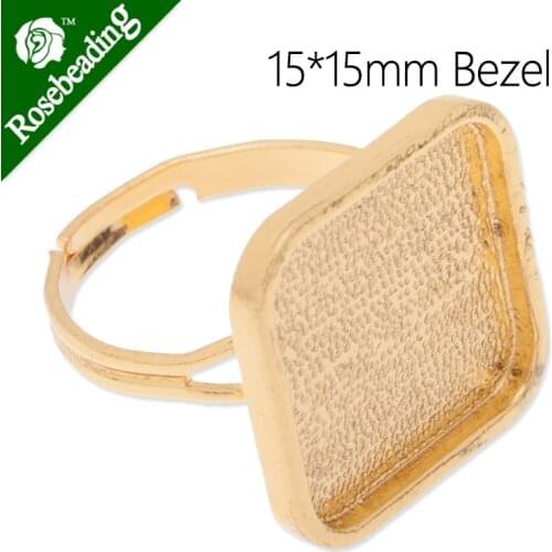 15x15mm Square Ring Setting With bezel,adjustable,fit 15x15mm Square cabochon,Sold 20pcs/lot-C3725