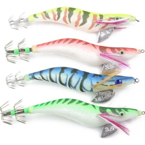 4pcs 13.5cm 19.5g wood shrimp luminous fishing baits squid jig fishing lures pike bass isca pesca fishing tackles