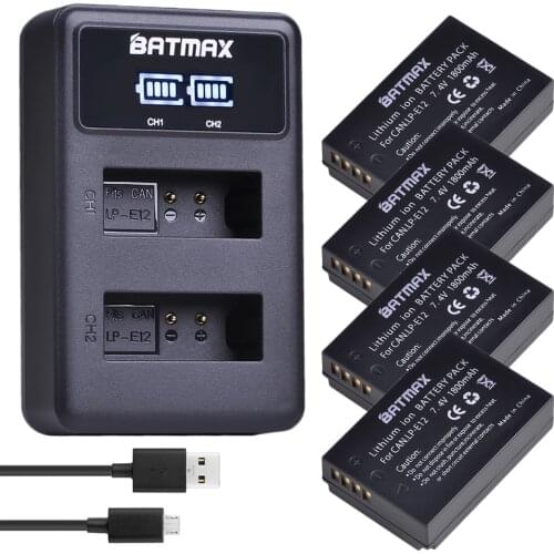 4Pcs LP-E12 LPE12 LP E12 Camera Battery + LED USB Dual Charger for Canon M 100D Kiss X7 Rebel SL1 EOS M10 EOS M50 DSLR camera