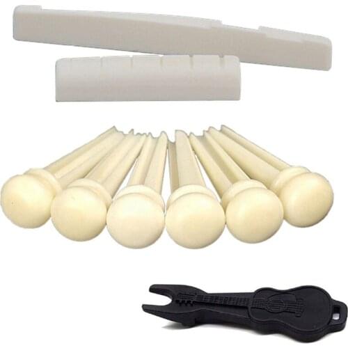 6 String Bridge Saddle Nut Pins Cattle Bone Slotted for Acoustic Guitar Replacement,Guitar Accessories