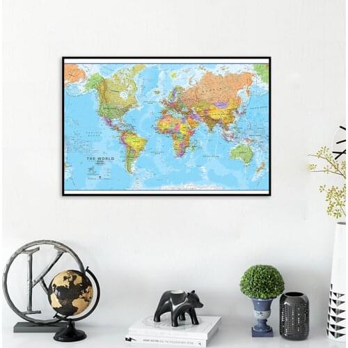 70*50cm The Regular World Political Map with Details Canvas Painting Wall Art Poster School Supplies Living Room Home Decor
