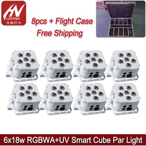 8pcs dj disco home party par can lights wireless remote control 6x18W led battery par light dj RGBWA+UV rechargeable uplighting