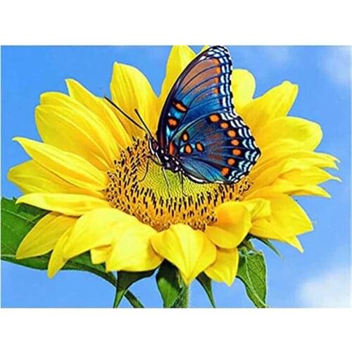 Diamond Painting Round Diamond Full Diamond 5D Art Crafts Painting Adult Home Wall Decoration Sunflower Butterfly