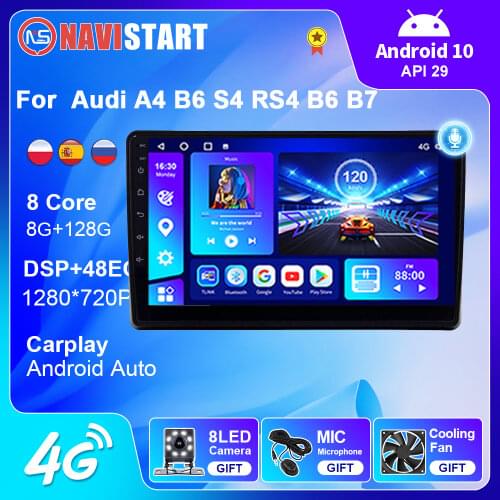 Android 10 Car Multimedia Video Player For Audi A4 B6 S4 RS4 B6 B7 SEAT Exeo 2002-2008 GPS Navigation Carplay USB BT Radio 2 Din