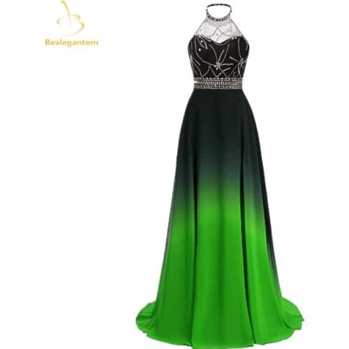 Bealegantom 2021 Gradient Chiffon Prom Dresses For Women Ombre Beads Formal Evening Party Gowns Vestido Robe De Soiree QA1615