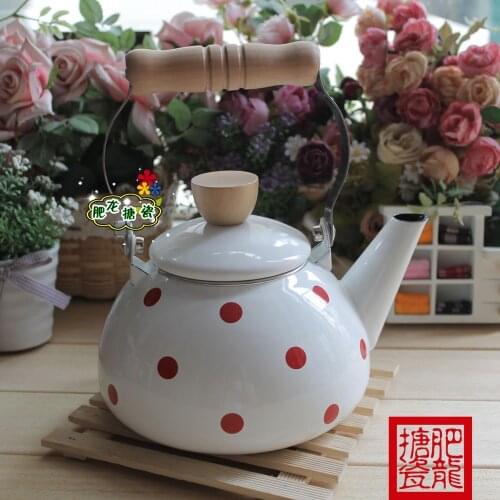 White polka dot export 1.5l enamel kettle teapot cool water pot